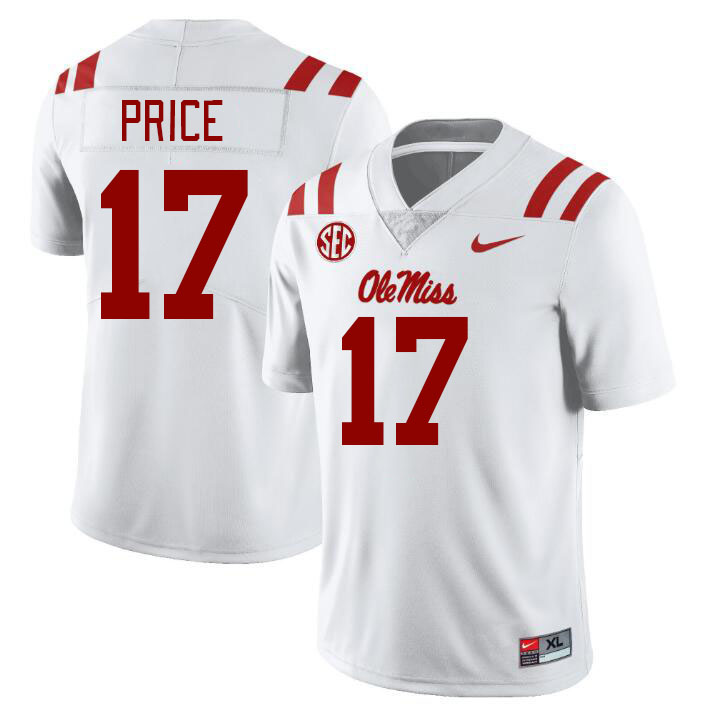 Men #17 Devin Price Ole Miss Rebels College Football Jerseys Stitched-White